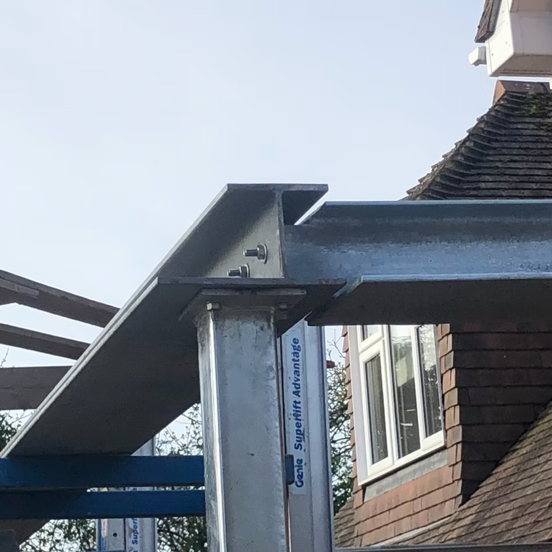 External steel beam support structure for complex house extensions Romsey.